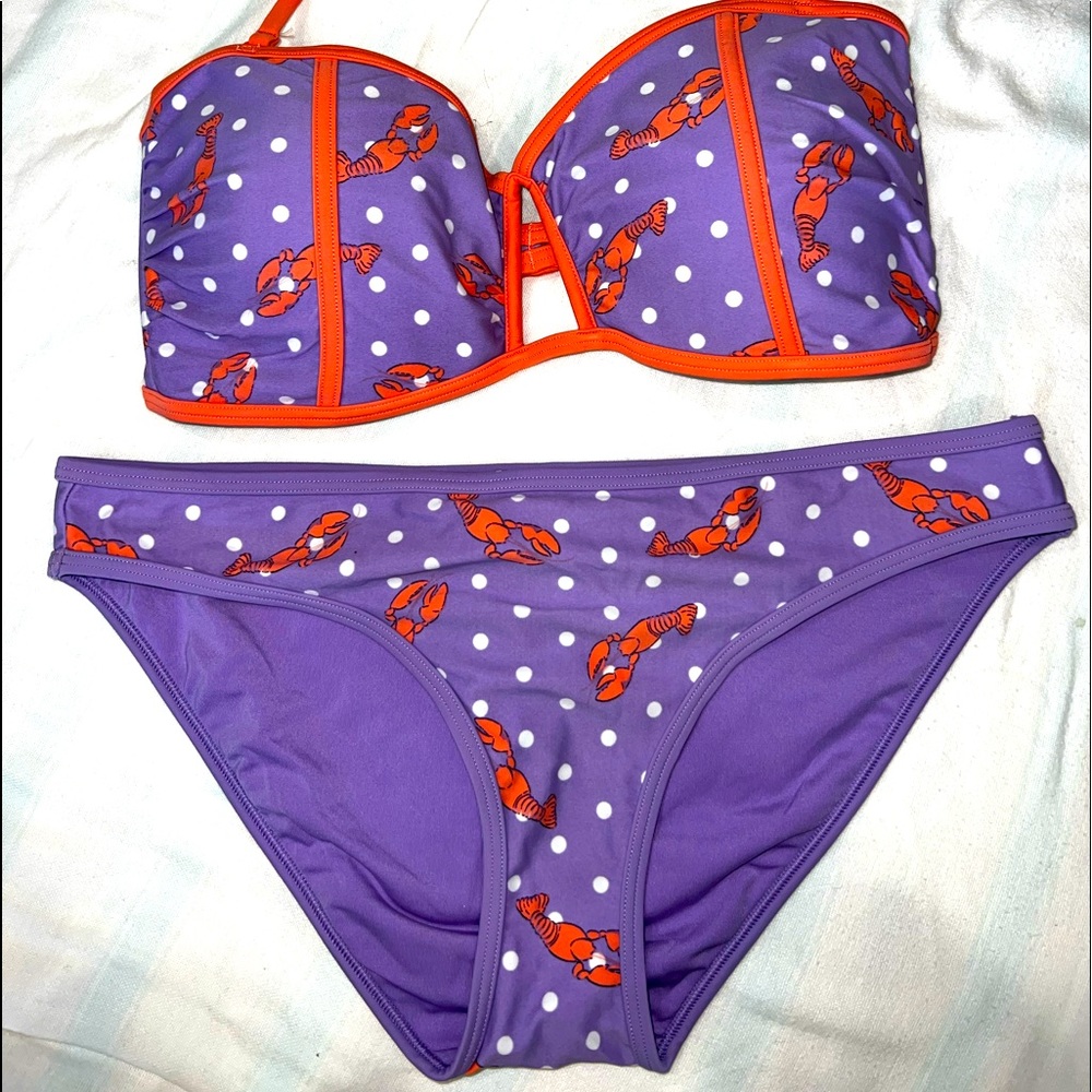 🦞 👙 AERIE 🦞 👙  Two Piece Bikini swim suit purple and lobster print